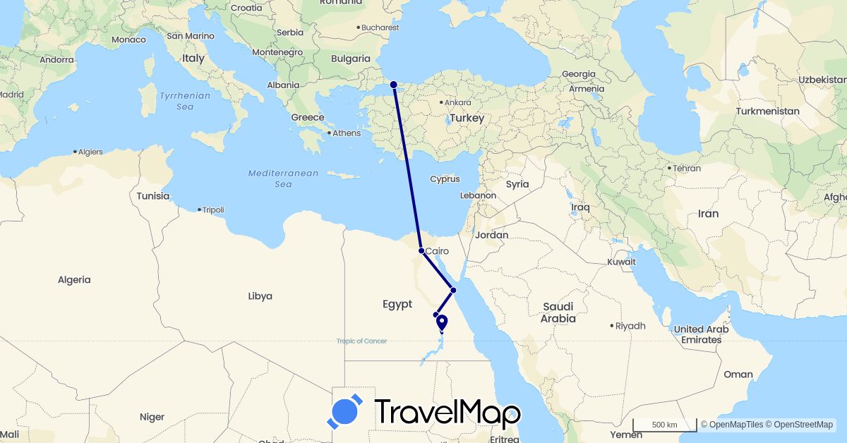 TravelMap itinerary: driving in Egypt, Turkey (Africa, Asia)